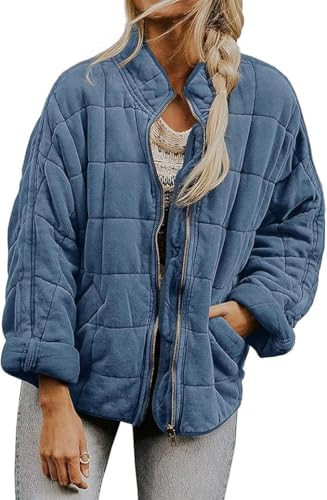 Women'S Quilted Puffer Jacket Stand Oversized Lightweight Zipper Coats With Pockets