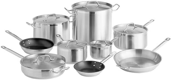 Juego de 15 utensilios de cocina de acero inoxidable listos para inducción con núcleo de aluminio, listado NSF, incluye sartenes, sartenes, ollas de