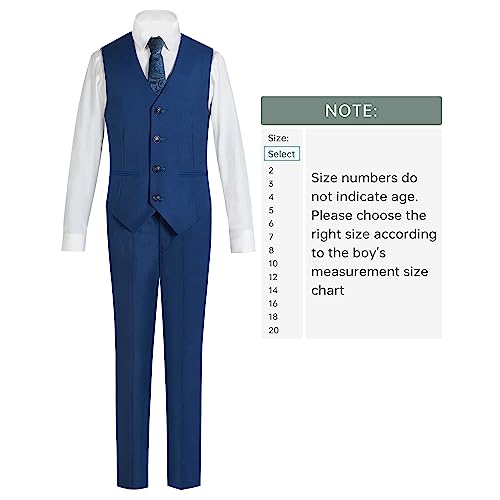 Marvelous World Boys' Suits Slim Fit 5 Pieces Adjustable Waist Boys Formal Suit Set Blue #TOP3