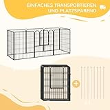 PawHut Welpenlaufstall 8-TLG Welpenauslauf mit 8 Gitterplatten Tür Erdspießen flexibel Schutzplane 100cm hoch Welpengitter Laufstall für Haustiere Hund Katze Welpe Laufgitter für drinnen und draußen