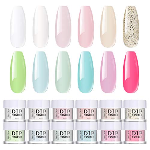 TOMICCA Dompel Poeder Manicure set, 12 Kleuren Duidelijk Wit Roze Cyaan Lichtblauw Roze Rood Dompelen Nagelpoeder, Dompel Poeder Nail Starter Kit