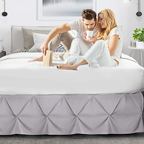 Image of Nestl Grey Lavender Bed Skirt Twin Size, Pinch Pleat Twin Bed Skirt, 14 inch Inch Drop Twin Bedskirt, Hotel Quality Grey Lavender Bed Skirts, Premium Microfiber Grey Lavender Twin Bed Skirt