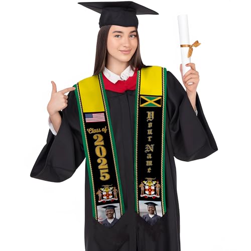 MonkeyVan Custom Jamaican Graduation Stole Class Of 2025, Jamaica Flag Graduation Sash, Jamaica American Graduation Gifts for Seniors Jamaica10