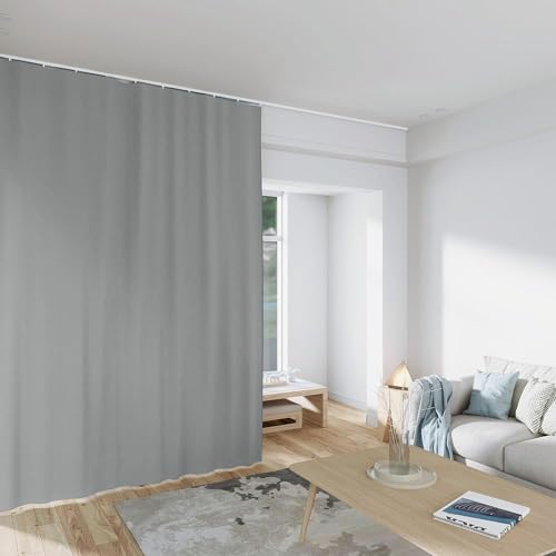 Image of MaKefeile Room Divider Curtains Total Blackout Privacy Curtain Panel Room Thermal Insulated Noise Reduction Curtain for Bedroom Window Living Room Ceiling Track Curtain W 15 ft x H 8 ft Light-Grey.