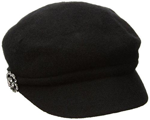 Betmar Women's Crystal Cap Wool with Rhinstone Broach, Black, One Size