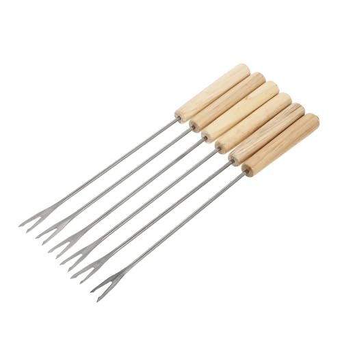 BRIGHTFUFU Oak Fork Set 2pcs Stainless Steel Hot Pot Forks Round Handles for Comfortable to Hold