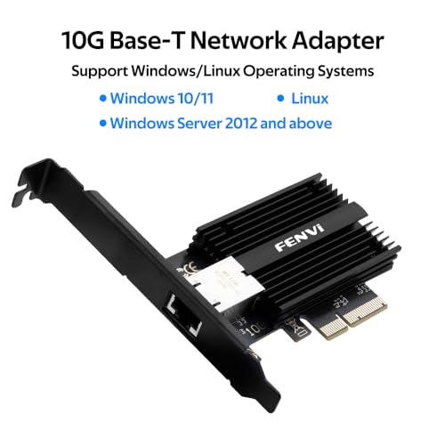 Image of 10G PCIe Network Card with Marvell AQC113 Controller, FENVi 10G Base-T Ethernet Adapter Card, RJ45 Port NIC Compatible with PCI-Express X4 /X8 /X16, for Desktop PC Windows 10 /11, Linux