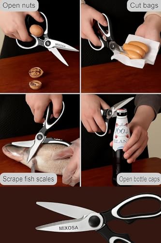 Image of MIXOSAMulti Purpose Made In Japan Kitchen Scissors, food scissors,Premium Stainless Steel Solid Kitchen Shears for Meat, Seafood, Chicken, Vegetables, Herbs, BBQ, Bottle Opener (Black)