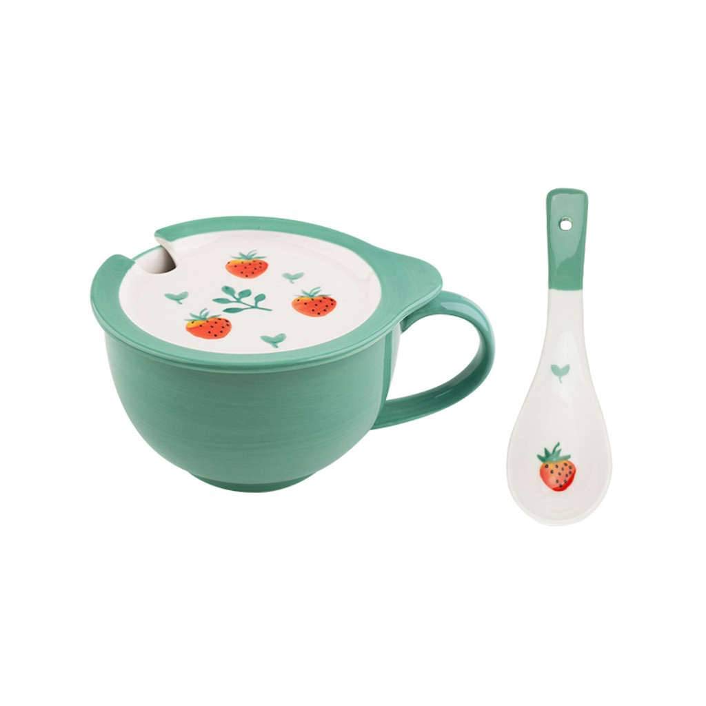 Bol à Soupe japonais 480 ML en porcelaine avec couvercle et cuillère pour micro-ondes