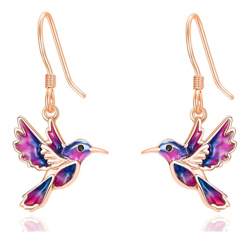 Dreamboat Hummingbird Bird Dangle Drop Earrings for Women 925 Sterling Silver Enamel Hook Jewelry Gifts for Hummingbirds Lovers