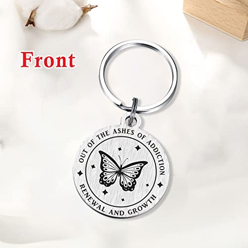 ABNTY 1 Year Sobriety Gifts Keychain - 1 Year Sober Gift for Men and Women, 1 Year Sober Chip with Butterfly Design Symbolizing Transformation and Growth