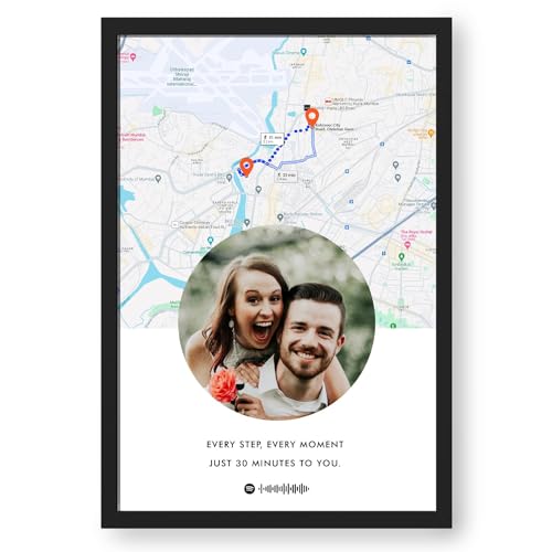 Image of Ritwika's Personalized Picture Frame With Long Distance Map - Customize Your Photo, Message, Place And Song | For Couples and Friends | In Two Size 9.5 x 13.5 & 13.5 x 19.5 Inch, Set of 1