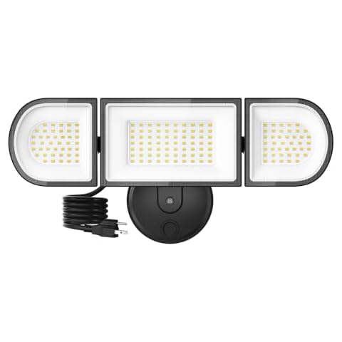 SZPOWER 150W Outdoor LED Flood Light Plug in, Exterior Floodlights with 3 Adjustable Heads, 15000LM Super Bright Security Lights Fixture, Outside Flood Lights for House,Backyard,Garage Cover
