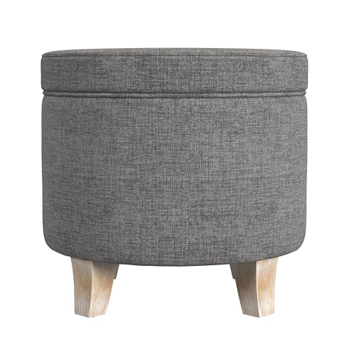 Image of HomePop 19 inch Round Storage Ottoman - Gray Woven