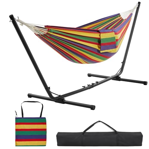Yaheetech Hamac Double sur Pied Hamac avec Support en Métal Réglable en Longueur Sac de Transport Charge Maximale 205 kg pour Extérieur Intérieur Jardin...