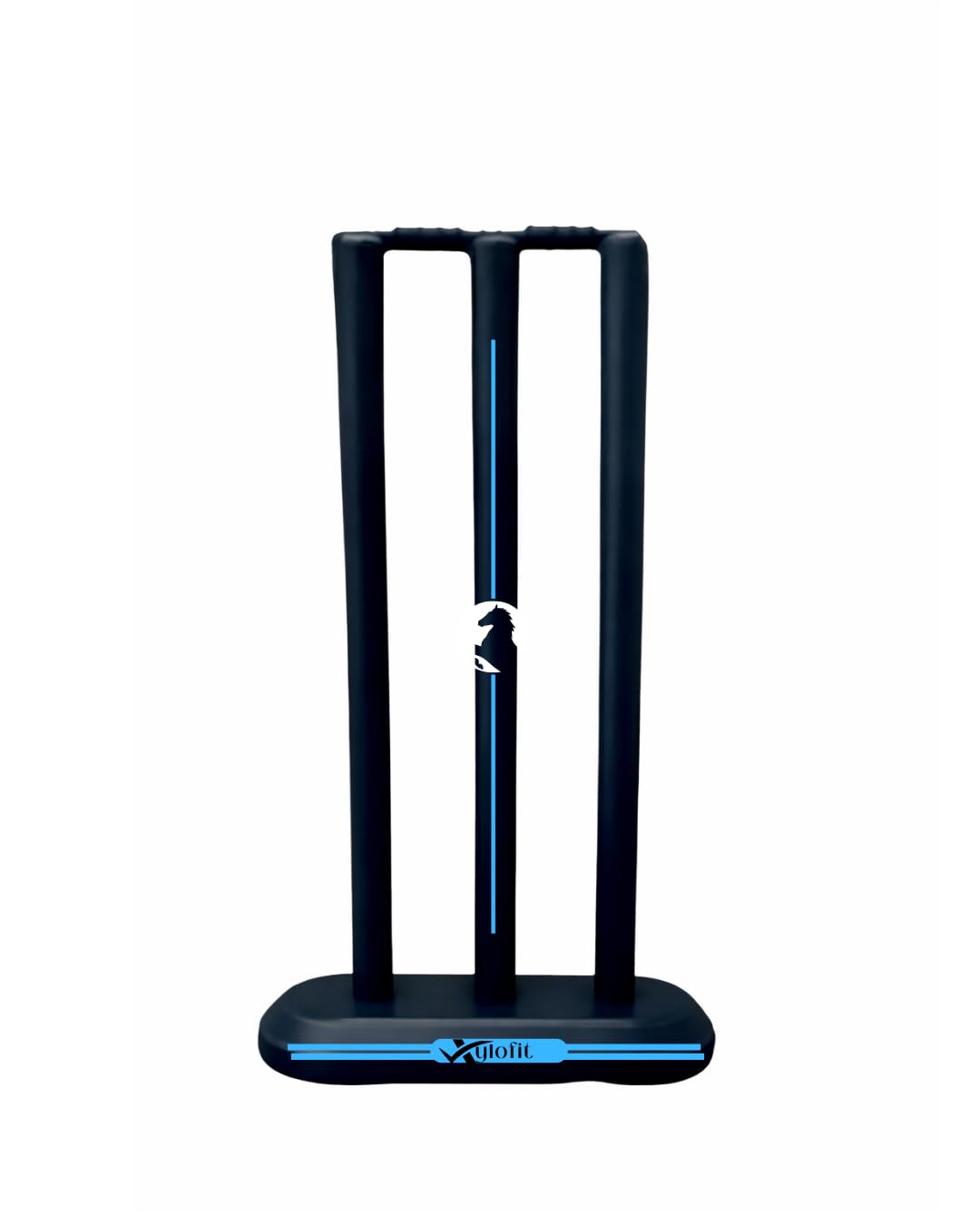 Cricket Wicket Set | Heavy Duty Plastic | Black | Junior Size | 3 Stumps+2 Bails+1 Stand Set | for Cricket Ground, Match, and Tournament (Black with Blue Lines)-picture-36