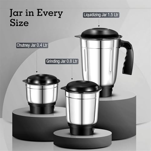 Image of Havok 750W Mixer Grinder for Kitchen with 3 Stainless Steel Jars | Heavy Duty 20000 RPM Motor Mixie for Spices Chutney Smoothies | Rust-Resistant Blade | Overload Protection | 1.5L Large Blending Jar