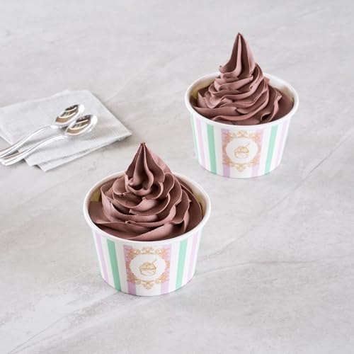 Image of Coppetta 8 Ounce Dessert Cups, 50 Greaseproof Ice Cream Cups - Lids Sold Separately, For Hot And Cold Foods, Purple And Blue Stripe Paper Yogurt Bowls, Disposable, Sturdy - Restaurantware