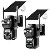 4K Caméra de Surveillance WiFi Extérieure Sans Fil,10X Triple Objectif Camera Extérieur Solaire avec Panneau,Détection Humaine PIR,Vision Nocturne,Audio Bidirectionnel,Suivi Automatique,IP66,2PCS