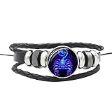RIQWOUQT Lederarmband, Sternbild Skorpion mit Druckknopf, geflochtenes Lederarmband, Sternzeichen-Armband, Charm, wasserdicht, Geburtstagsgeschenk