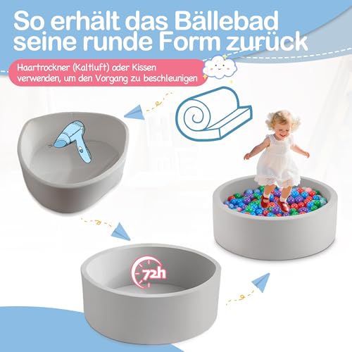 Aunekiv Bällebad für Baby ab 1 Jahr ohne Bälle, 90x30 cm Bällepool Ballgruben Spielzeug für Kleinkinder, Grau