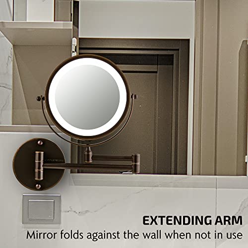 Ovente MFW70ABZ1X10X 7 Inch Lighted Wall Mount Makeup Mirror With 1X/10X Magnification, Cordless Double Sided Magnifying Round Vanity Mirror, 360° Swivel Design, Extendable And Folding Arm, Antique Bronze Mfw70Abz1X10X thumb #7