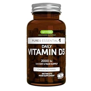 Vitamina D3 2000 UI, 50 μg, 365 compresse fornitura per 1 Anno, Formula Pulita, Integratore per Difese Immunitarie, Ossa, Denti & Muscoli, Colecalciferolo Vitamina D Vegetariana - Igennus