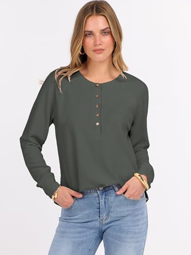 Image of ANRABESS Women's Waffle Knit Henley Top Long Sleeve Shirts