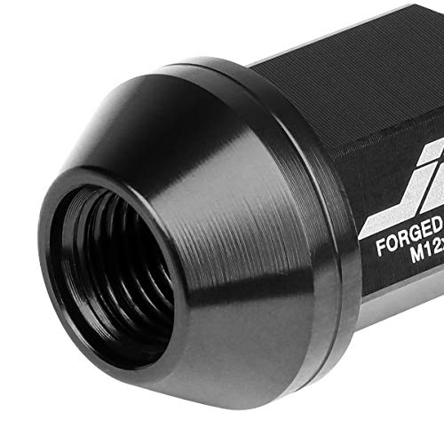 Image of J2 Engineering LN-T7-024-125-BK 20Pcs M12 x 1.25 7075-T6 Aluminum 35mm Close-End Lug Nut w /Socket Adapter (Black)