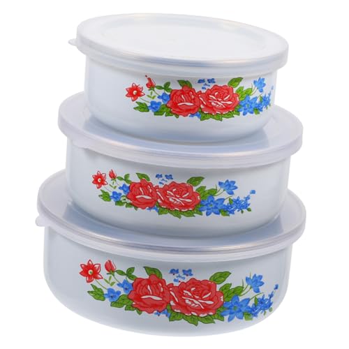 Yardwe Bowl esmaltado con tapa estilo vintage miniatura 1