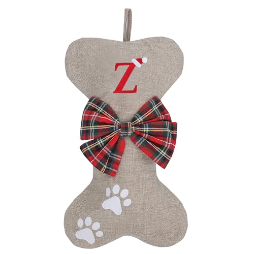 AUAWMLK Personalized 15in Letter Christmas Stocking Linen Style Bone Shaped Xmas Decorations for Pet Dogs(Letter Z)