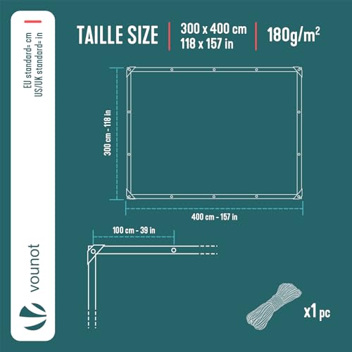 Miniatura 3 de Vounot Lona Impermeable Exterior 3x4m, Toldo Reforzado Pe 180 G M Protección Contra Uv, Con Ojales De Acero Inoxidable Y Cuerda, Para Leña, Muebles, Jardín, Piscinia, Vehículos, Gris-Negro
