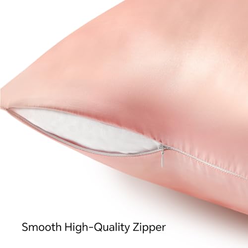 BEDELITE Satin Pillowcase with Zipper, Coral Pillow Cases Queen Size Set of 2, Super Soft and Cooling Similar to Silk Pillow Cases, Gift for Women Men(20x30 Inches)