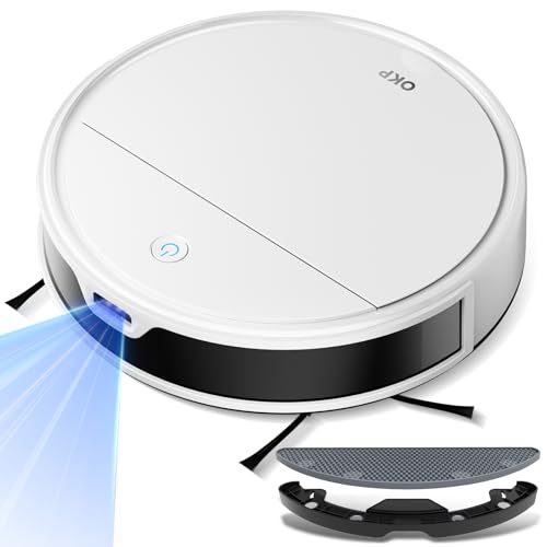 OKP Life Robot Vacuum and Mop Combo K5 Ultra Small Robotic Cleaner with ToF LiDAR Navigation, Stronger Suction, WiFi/App/Alexa Control, 170min Runtime, 500ML Dust Box, Ideal for Pet Hair and Home