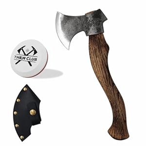 THRWCLUB15.1” Hatchet, Camping Axe with 1065 Carbon Steel and Beech Handle, Hand Forged Bushcraft Axe with Leather Sheath for Camping and Survival