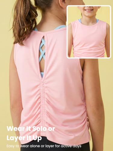 Image of WELAKEN Girls' Athletic Tank Top - Mesh Open Back Sleeveless Sports Shirt for Active Kids