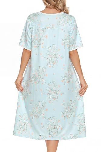 Image of AVIIER Nightgows for Women Soft Cotton Night Shirts Short Sleeve Sleepwear with Pockets
