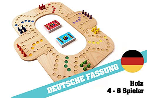 Keezbord Brettspiel aus Holz für 4 bis 6 Spieler - Keez Spiel - Tock Spiel - Keezen