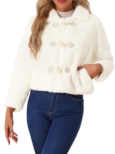 Allegra K Faux Fur Coats for Women's Fluffy Collar Cropped Winter Warm Outwear Casual Jacket