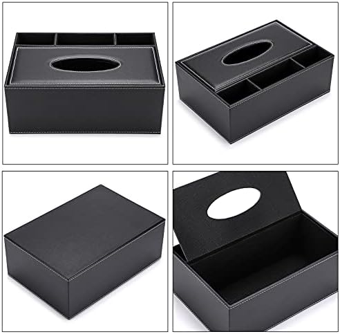 BSTKEY PU Leather Household Office Rectangular Tissue Box with Remote Control Storage Organizer Box - Elegant and Stylish Home Napkin Holder Desktop Tissue Paper Holder Desk Storage Organizer (Black)