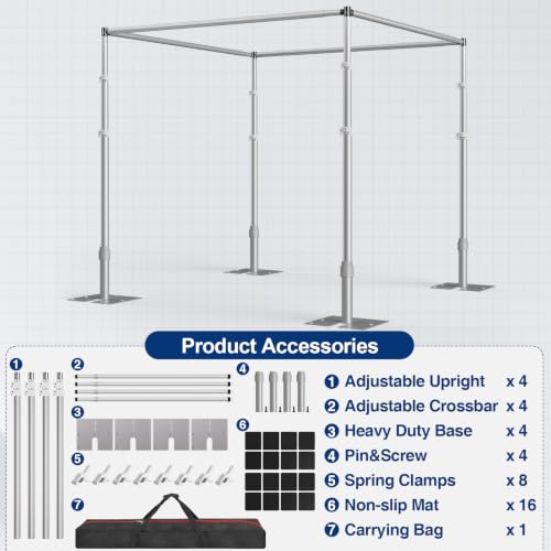 Image of EMART 10ft Square Backdrop Stand Heavy Duty, Adjustable Pipe and Drape Kit