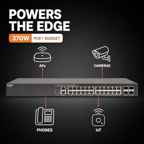 Image of Ruckus ICX8200-24P Managed Switch, 24x Gigabit PoE+, 4x 25GbE SFP28 Uplinks, 370W PoE Budget - Stackable Enterprise Switch, 3-Yr Remote TAC Included, TAA Compliant