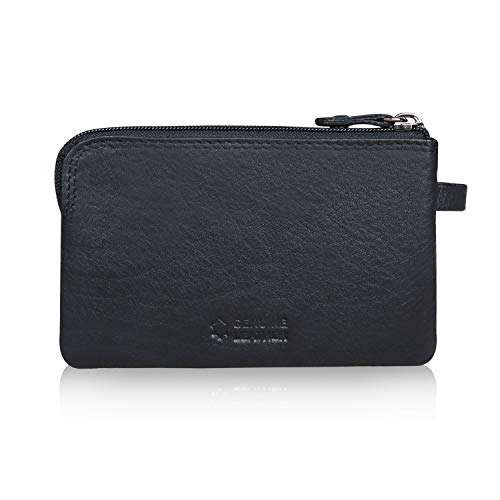 Image of CALFNERO Genuine Leather Key Case & Coin Pouch for Men & Women | Dual Zipper Key Holder with Built in Key Rings | Compact Coin Wallet & Everyday Carry Organizer