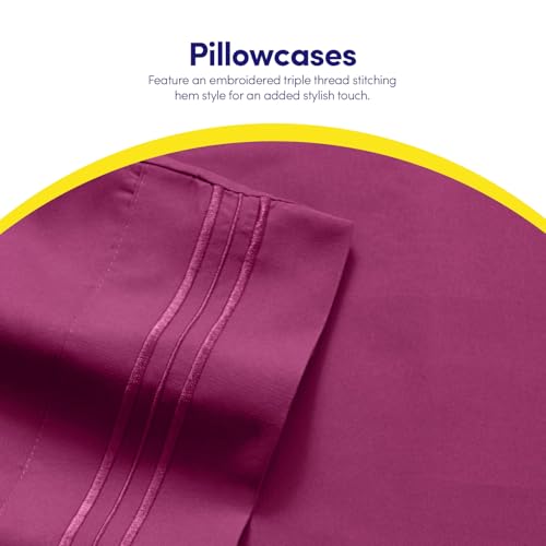 Image of 1500 Supreme Collection Twin Sheet Sets Berry Purple - 3 Piece Bed Sheets and Pillowcase Set for Twin Mattress - Extra Soft, Elastic Corner Straps, Deep Pocket Sheets, Twin Berry Purple