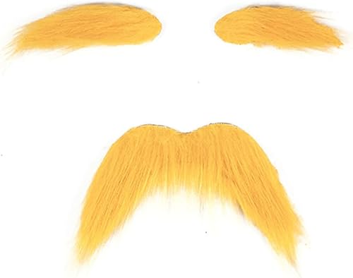 Yellow Mustache and Eyebrows Set for Kids and Adults Self Adhesive Fake Facial H