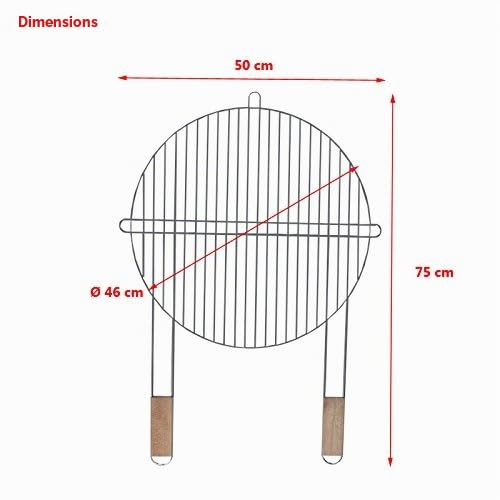 Grille de barbecue ronde de 46 cm avec 2 poignées en bois en acier chromé Grille de rechange