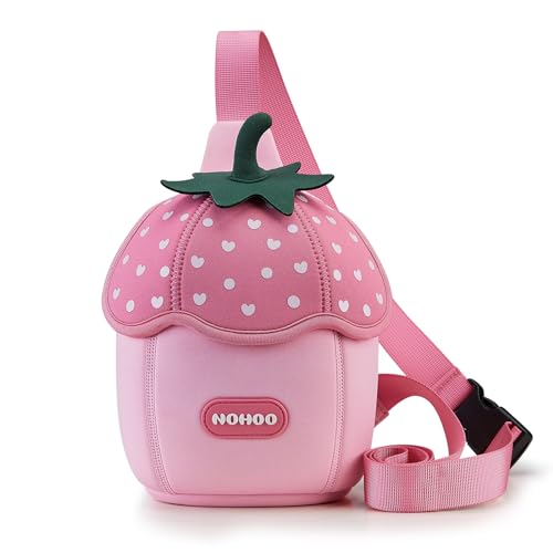 Image of NOHOO Kids Fanny Pack, boys girls Crossbody bag With adjustable shoulder strap, Waterproof Neoprene Fabric Fanny pack For School, Travel, Graduation Season - Strawberry