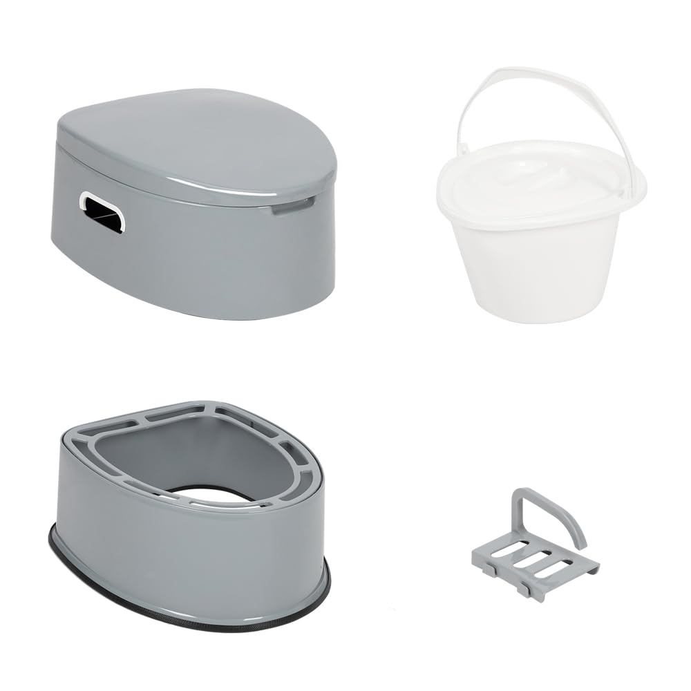 Bonnlo Toilettes de camping Toilettes de voyage portables, Seau intérieur amovible Toilette mobiles Avec siège, couvercle et support de papier toilette, pour le camping，gris