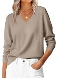 ANRABESS Womens Long Sleeve V Neck Sweaters 2025 Fall Casual Classic Soft Loose Fit Basic Pullover Jumper Top Light Camel Medium