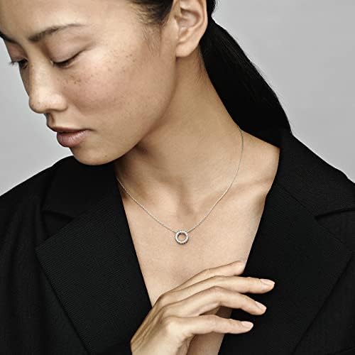 Pandora Signature Women's Sterling Silver Pavé Circle Collier Pendant Necklace, 45cm
